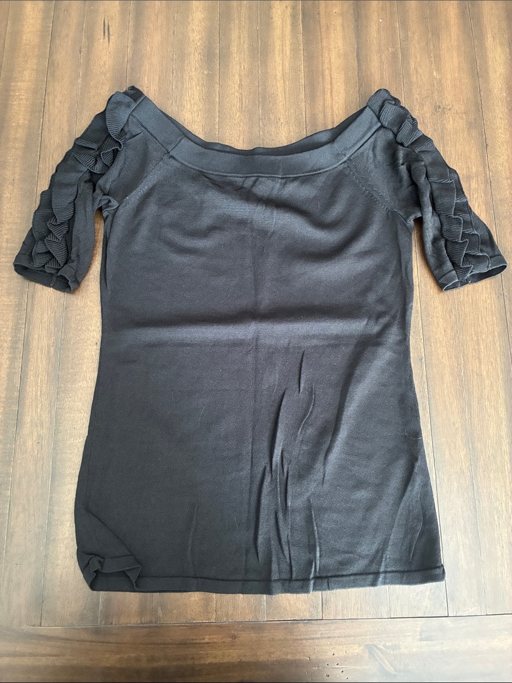 INC International Concepts Black Off-Shoulder Ruffle Sleeve Top